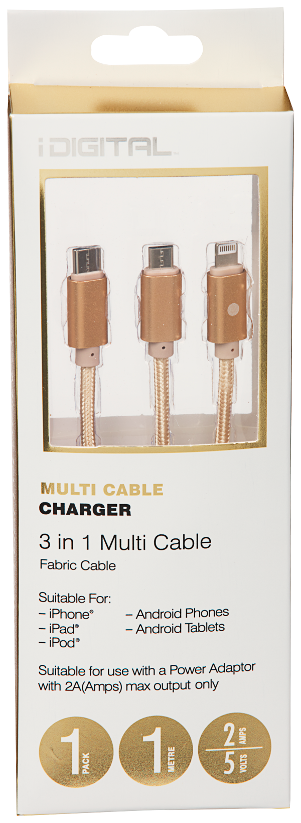 iDigital 3-in-1 Multi Cable 1m Assorted Colours