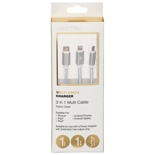 iDigital 3-in-1 Multi Cable 1m Assorted Colours