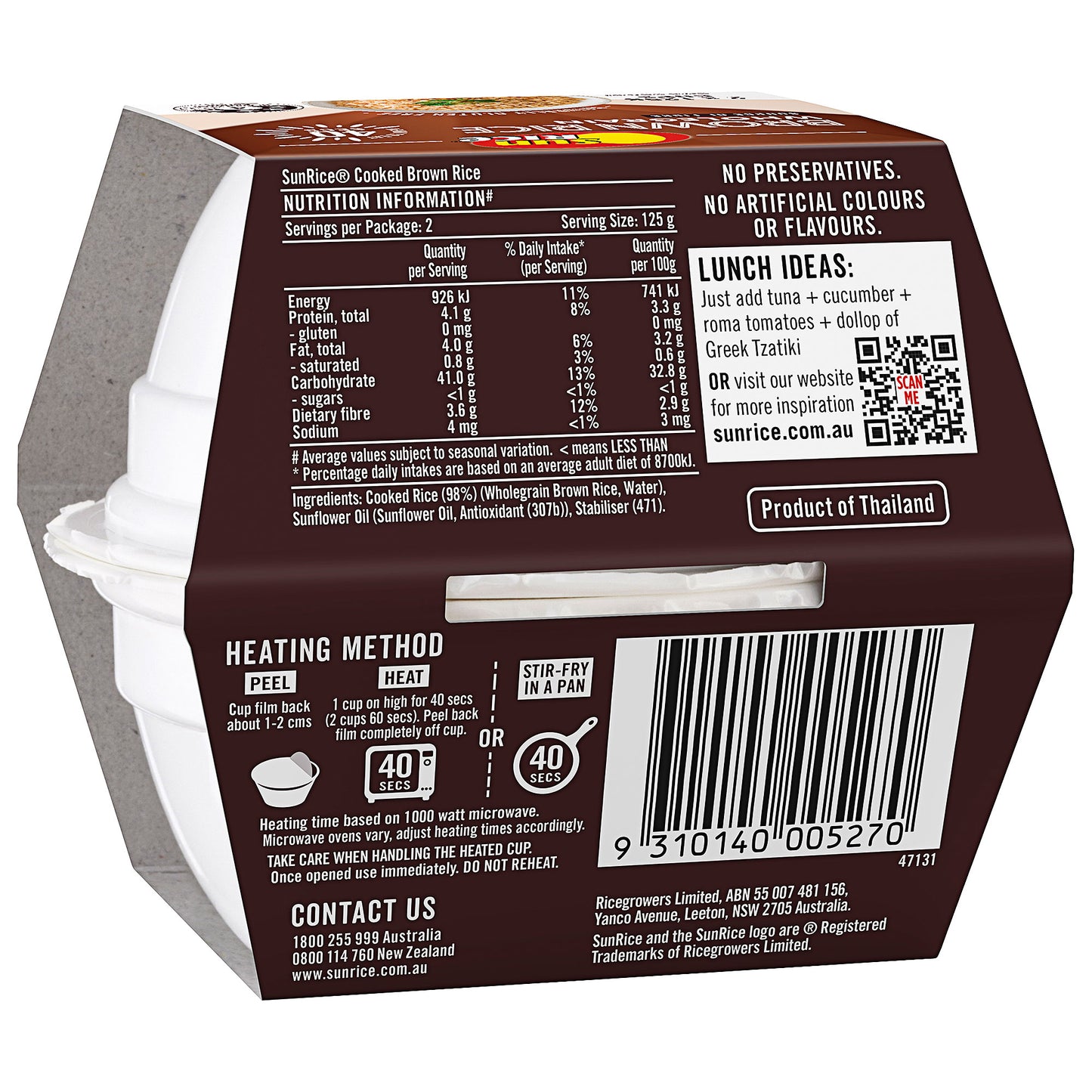 SunRice Brown Rice & Wholegrain Cups 2x125g