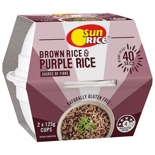 SunRice Brown Rice & Purple Rice Cups 2x125g