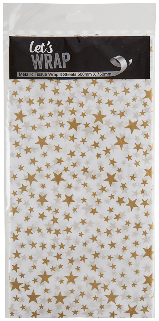 Let's Wrap Printed Tissue Paper Stars 3pk