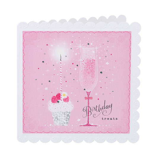 Traditional Pink Champagne Birthday Card