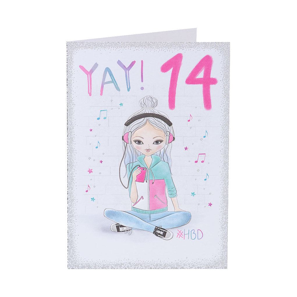 Contemporary Girl 14th Birthday Card