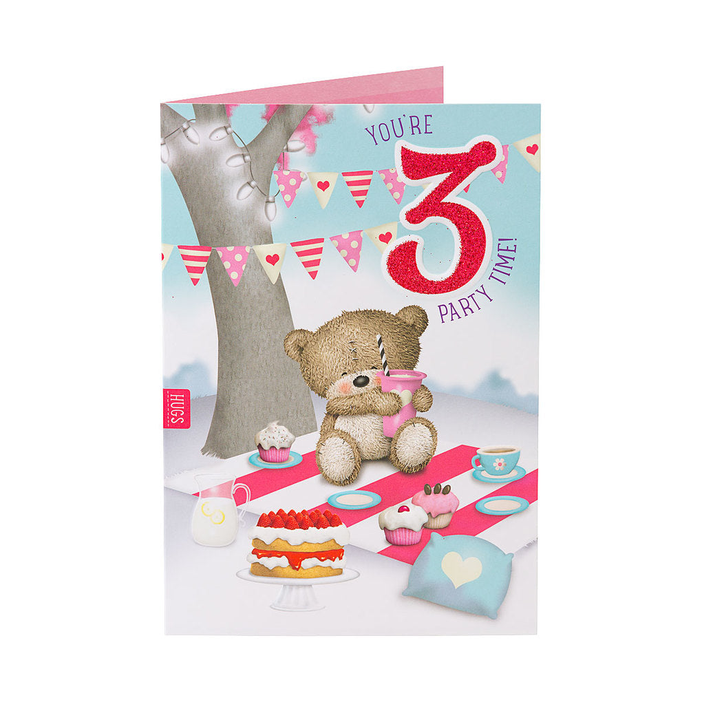 Cute Bear Picnic Girl 3rd Birthday Card