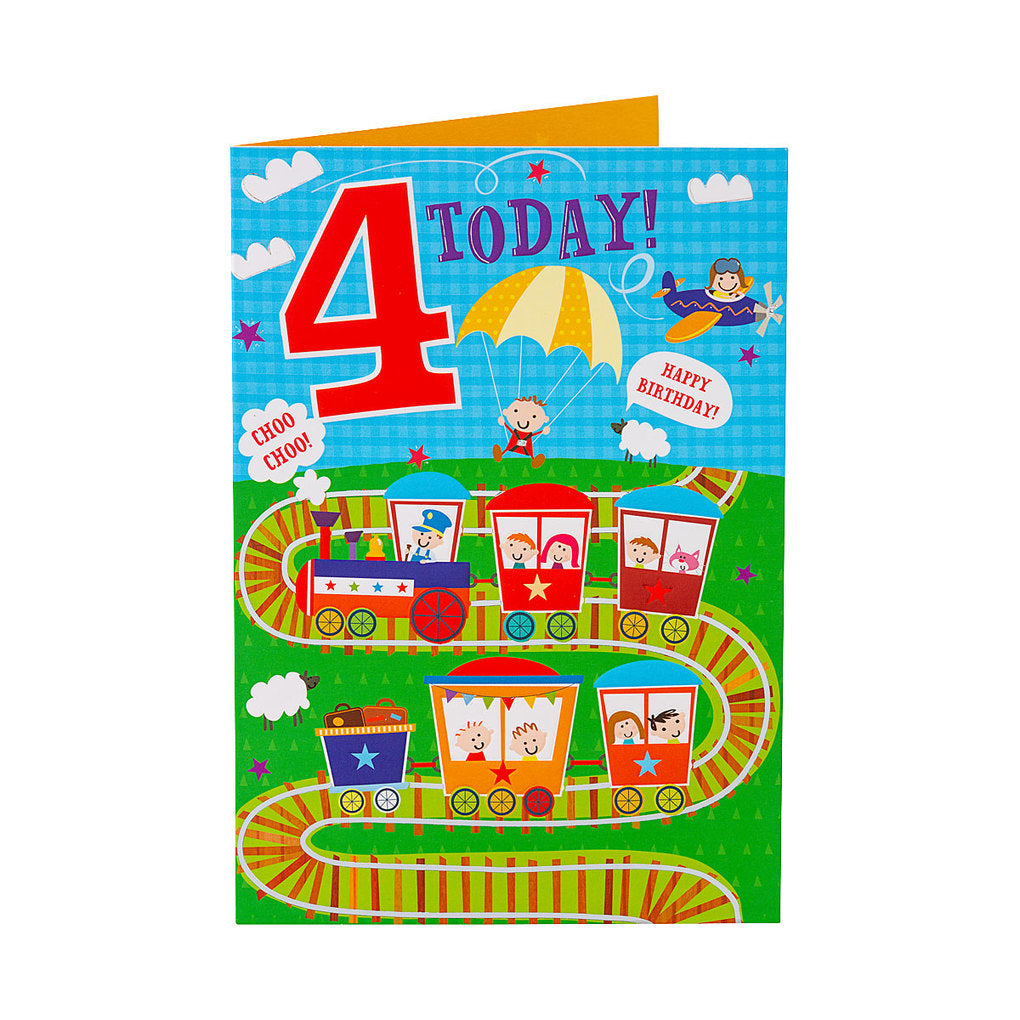 Cute Train Boy 4th Birthday Card