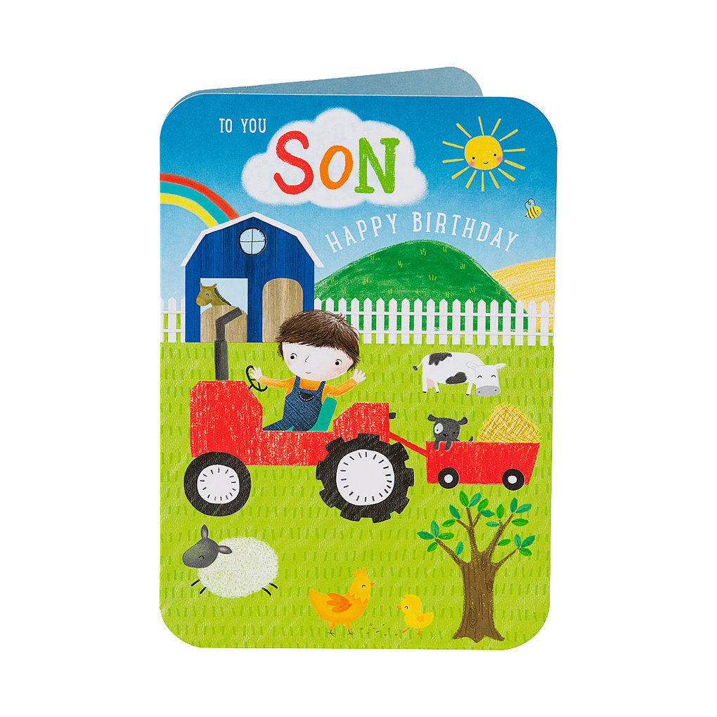 Cute Tractor Farmer Son Birthday Card