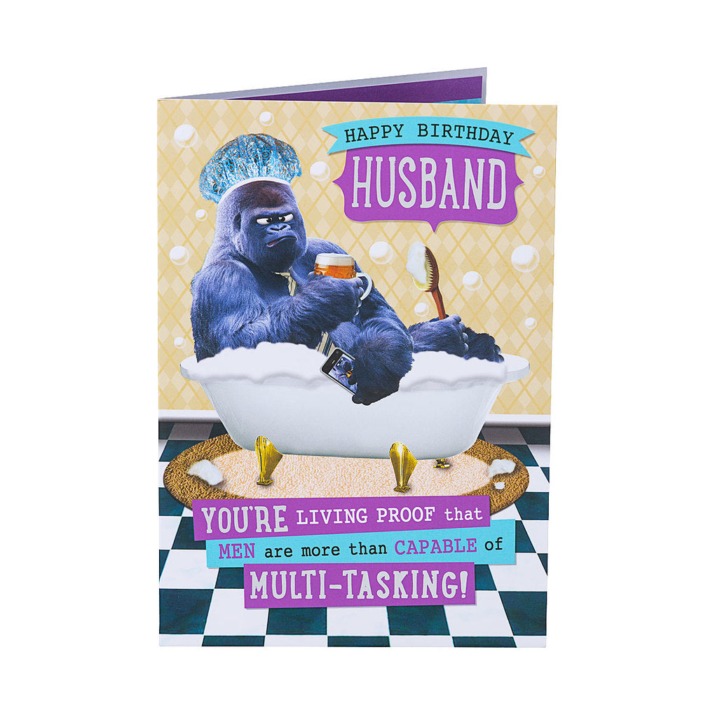 Funny Husband Card Gorilla In A Bath