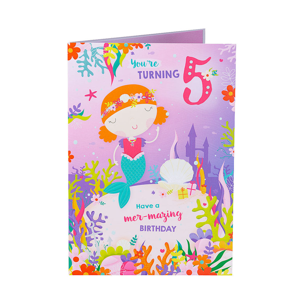 Cute Mermaid Girl 5th Birthday Card