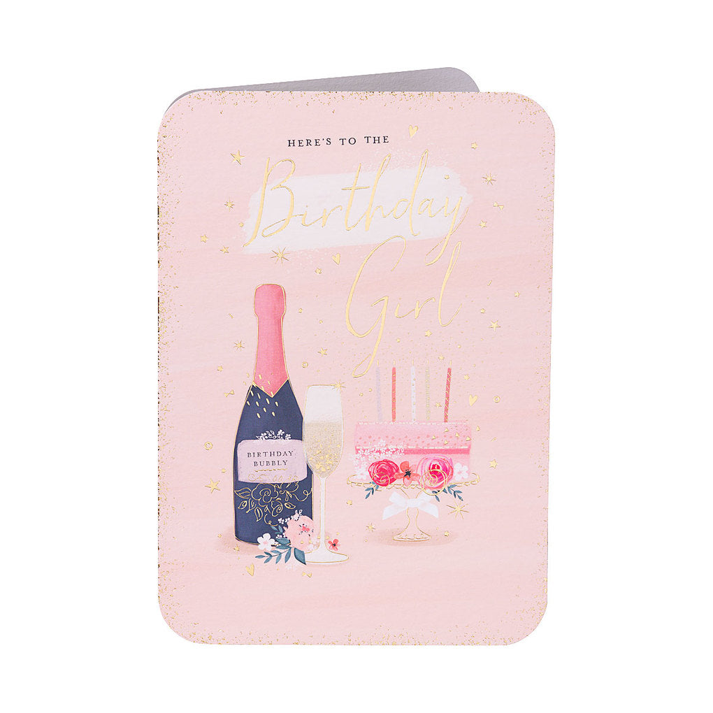 Funny Pink Girl Champagne Birthday Card