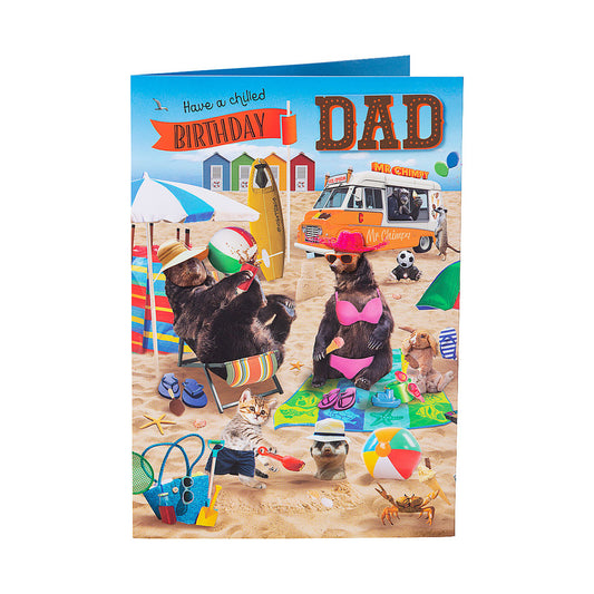 Cute Beach Bear Dad Birthday Card