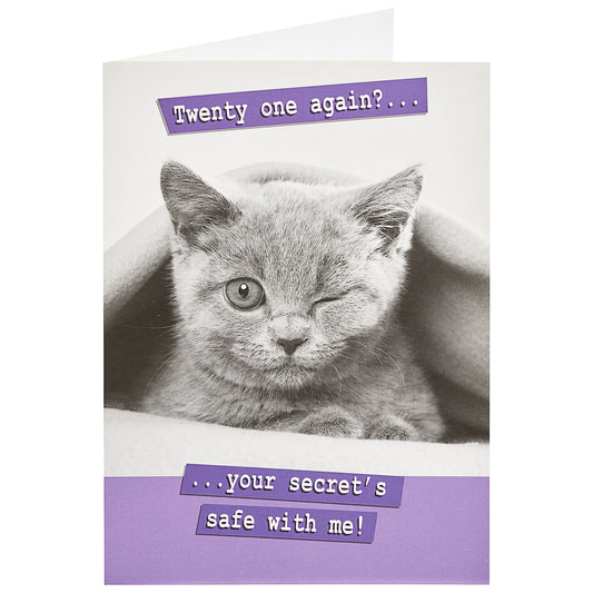 Funny Birthday Card Winking 21 Kitten