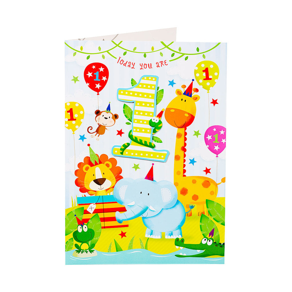 Cute Animals 1st Birthday Card