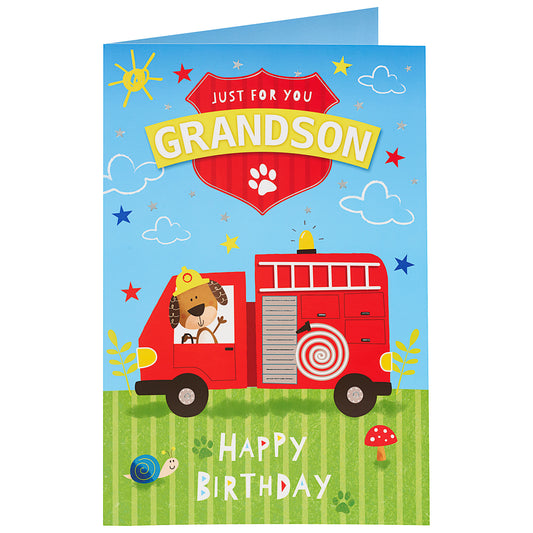 Cute Fire Engine Grandson Birthday Card