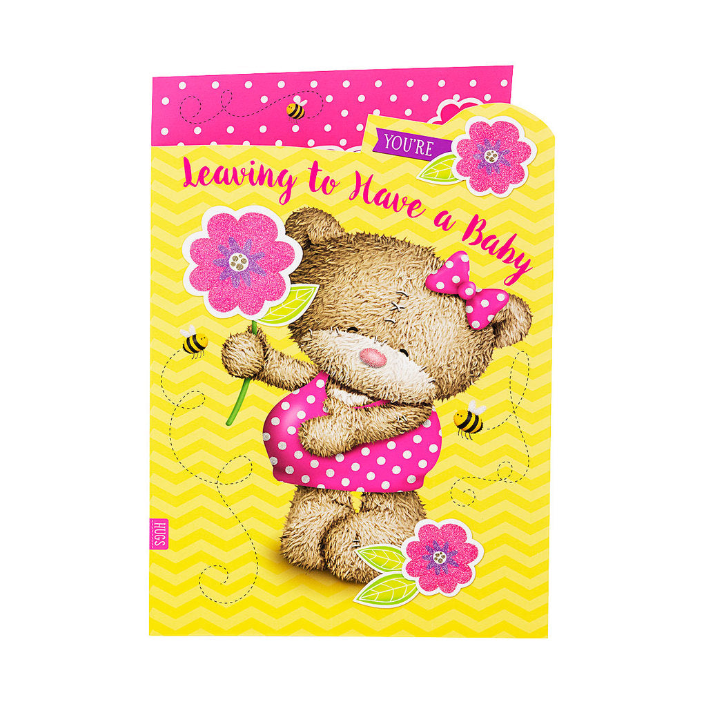 Cute Bear Pink Leaving To Have Baby Card