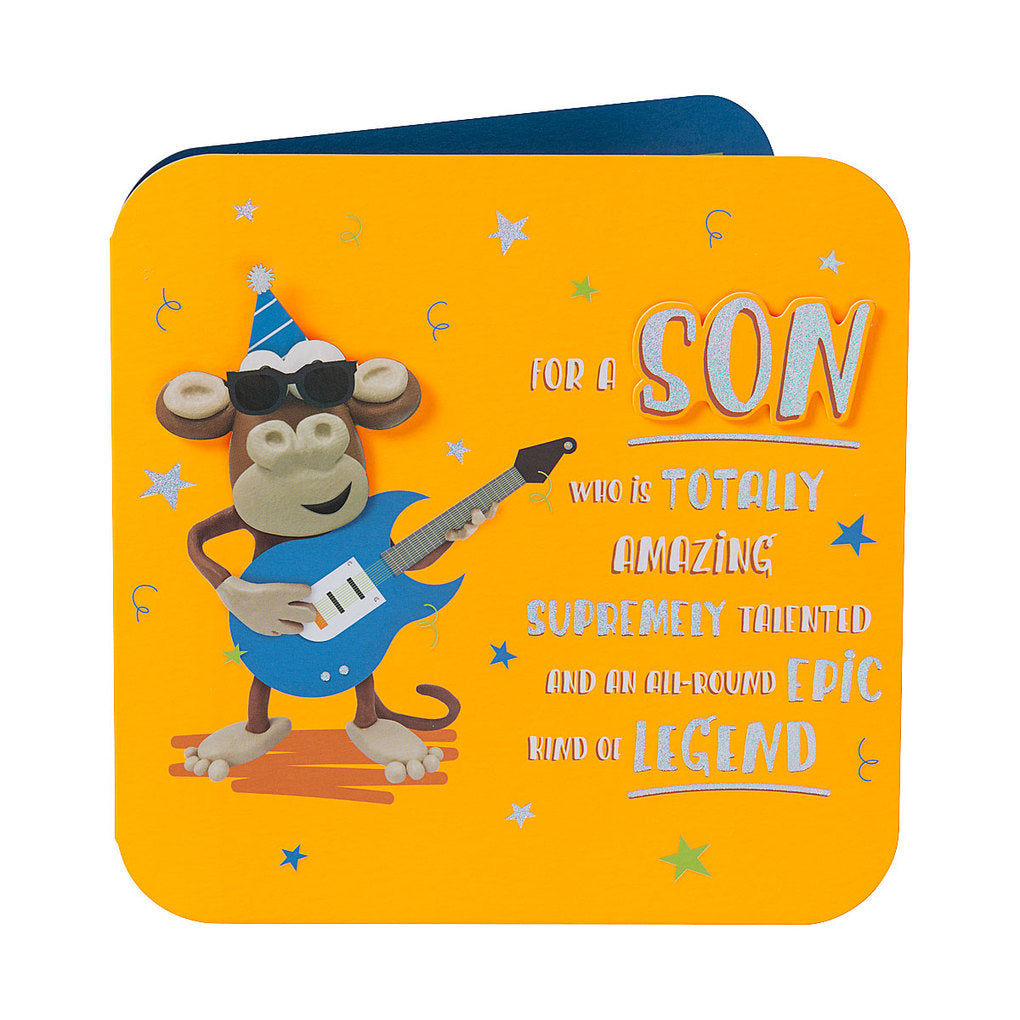Cute Monkey Guitar Son Birthday Card
