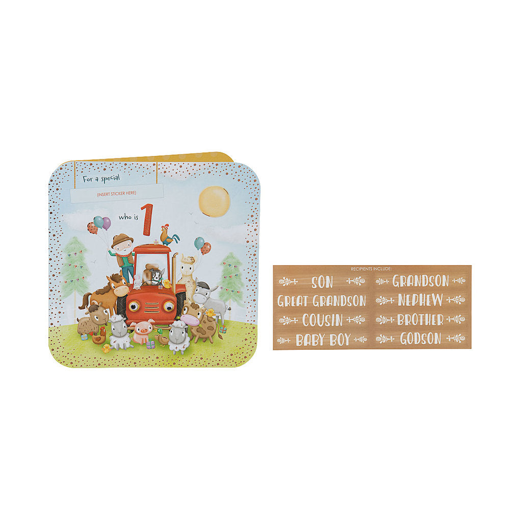 Cute Red Tractor Boy 1st Birthday Card