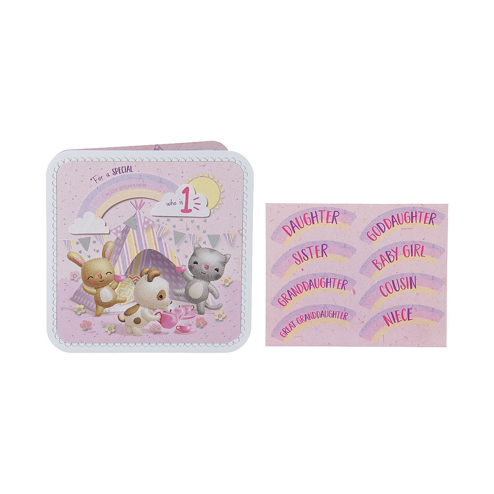Cute Rainbow Girl 1st Birthday Card