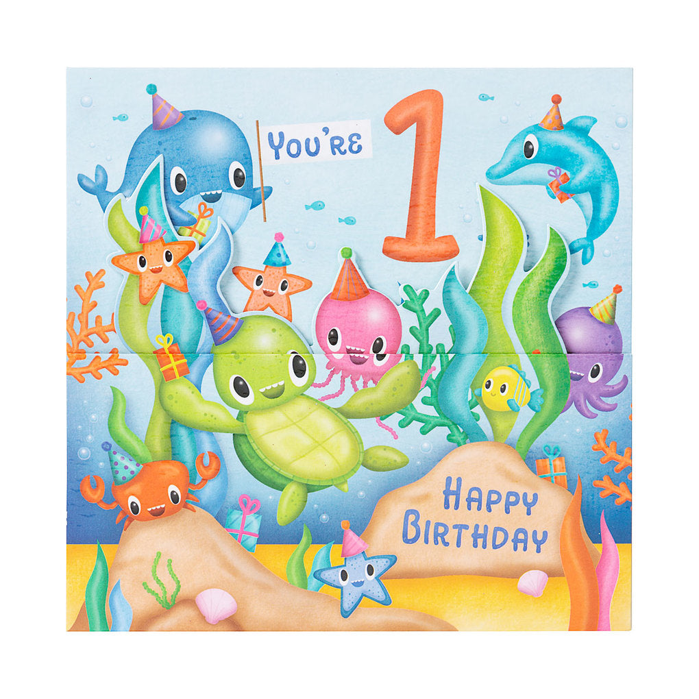 Cute 3d Underwater 1st Birthday Card