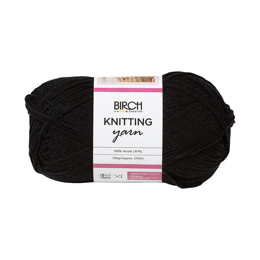 Birch Acrylic Knitting Yarn Black 8ply 100g