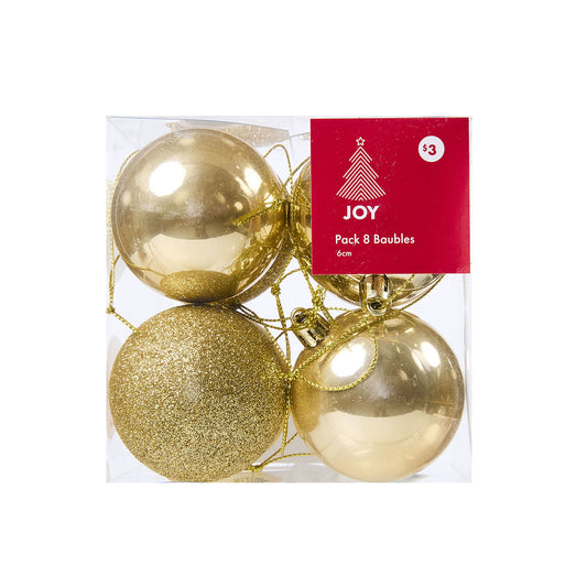 Christmas Baubles Gold 6cm 8pk