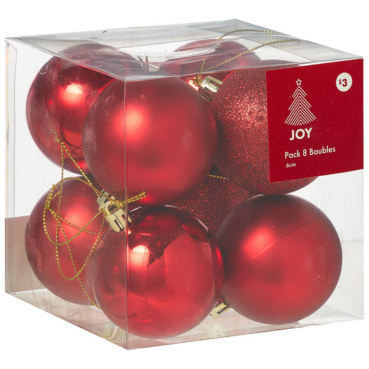 Christmas Baubles Red 6cm 8pk