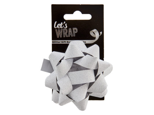 Glitter Gift Bow 8cm White