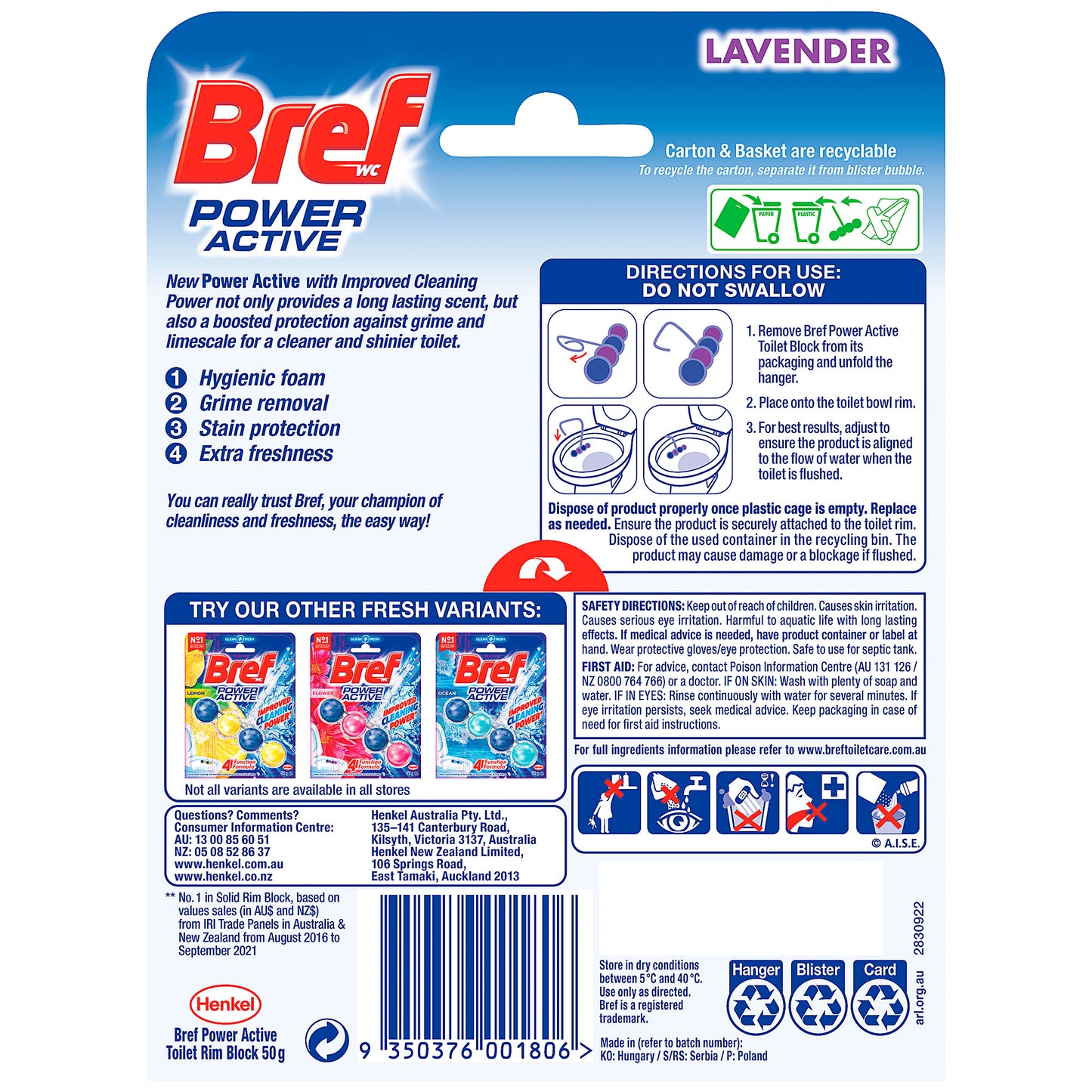 Bref Power Active Toilet Cage Lavender 50g
