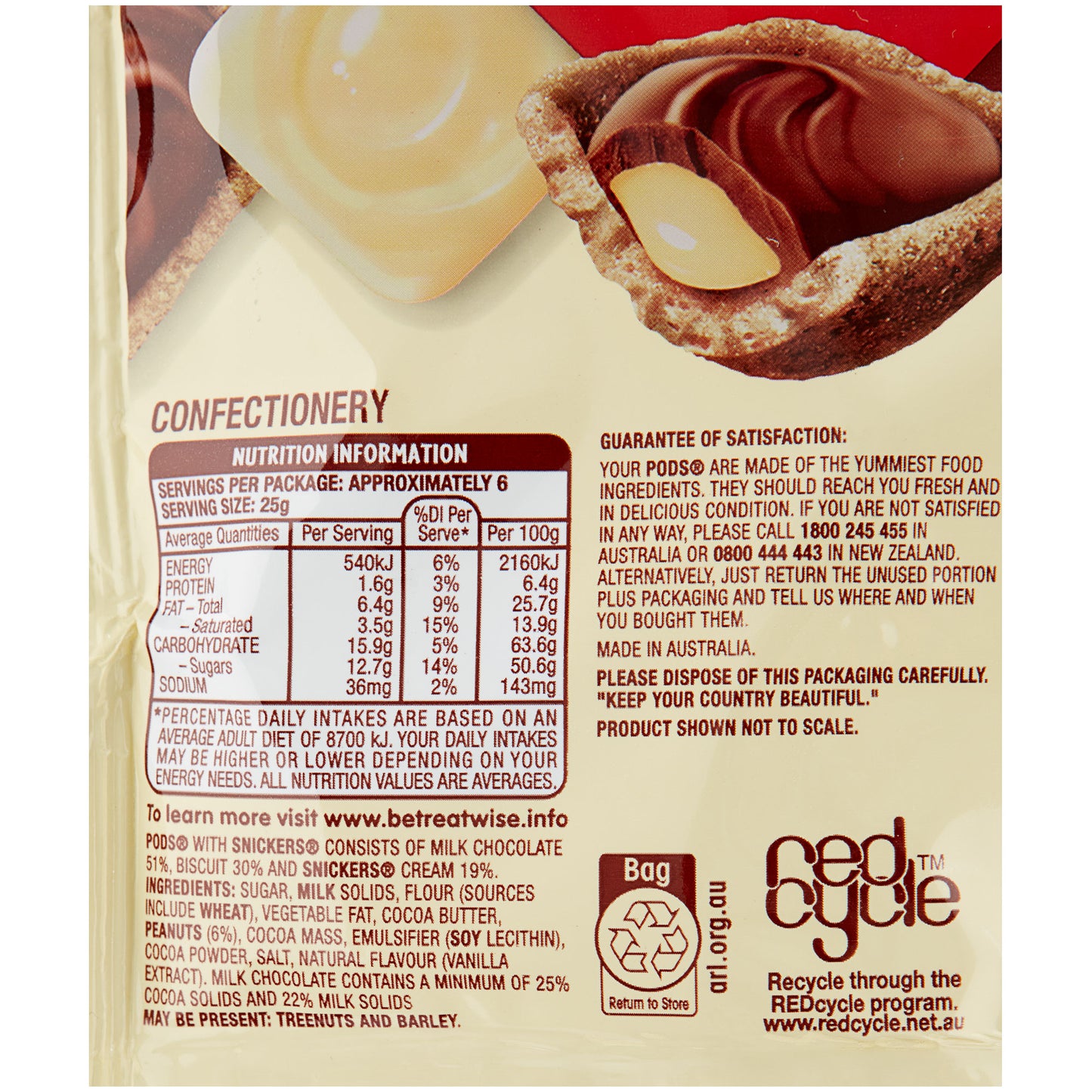 Pods Snickers Chocolate Snacks Bag 160g