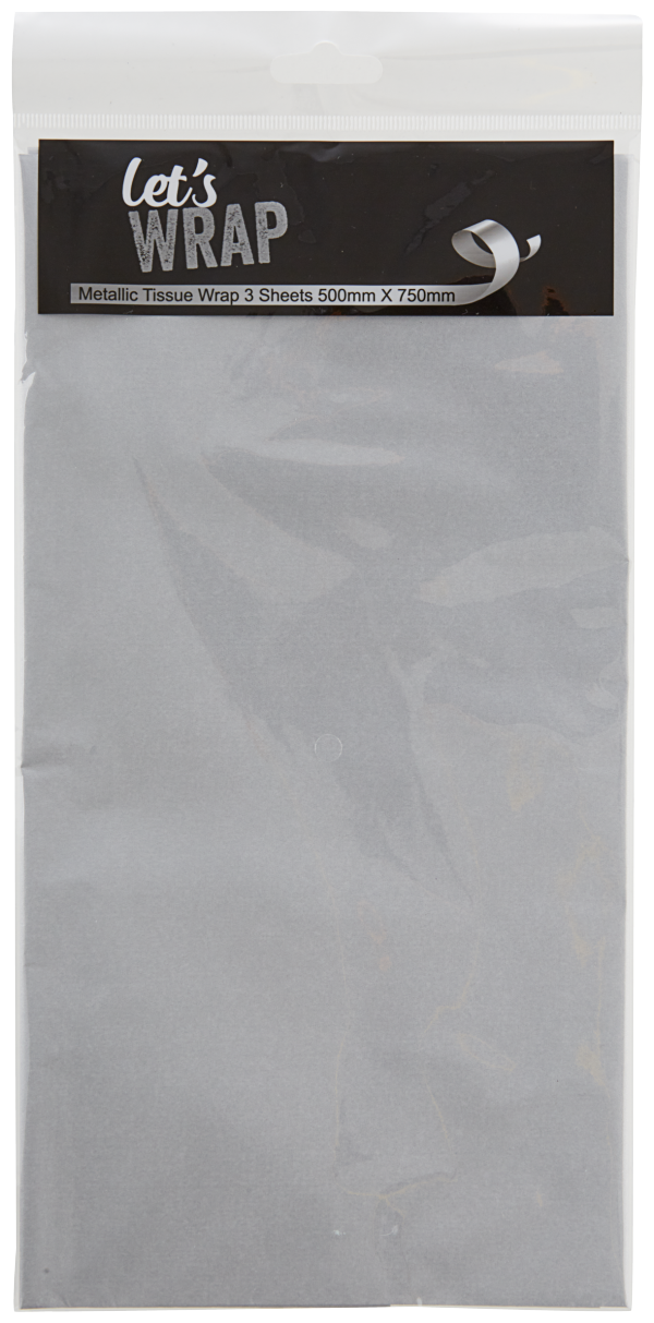 Let's Wrap Metallic Tissue Paper Silver 3pk