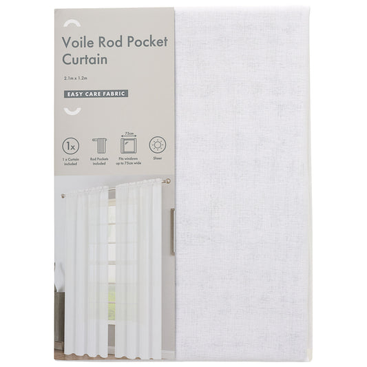 Voile Rod Pocket Curtain White 2.1x1.2m