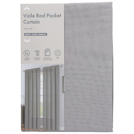 Voile Rod Pocket Curtain Grey 2.1x1.2m