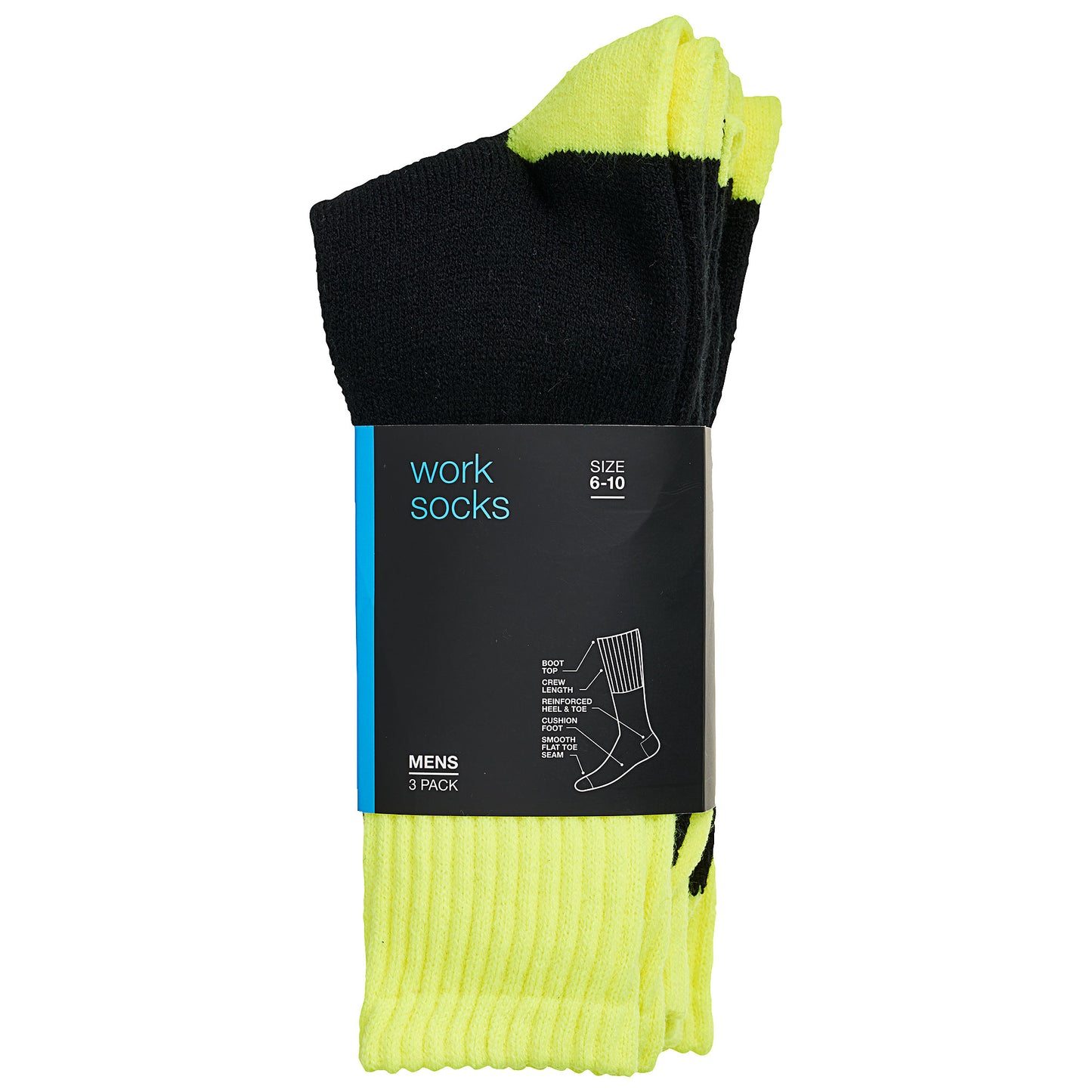 Men's Work Sock Black/Fluro 3pk