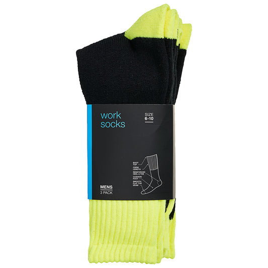 Men's Work Sock Black/Fluro 3pk
