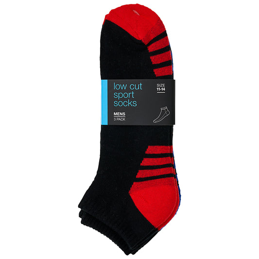 Men's Low Cut Sport Socks Black Assorted 3pk
