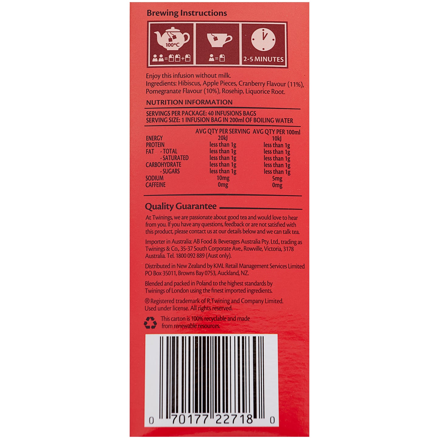 Twinings Cranberry & Pomegranate Tea 40pk