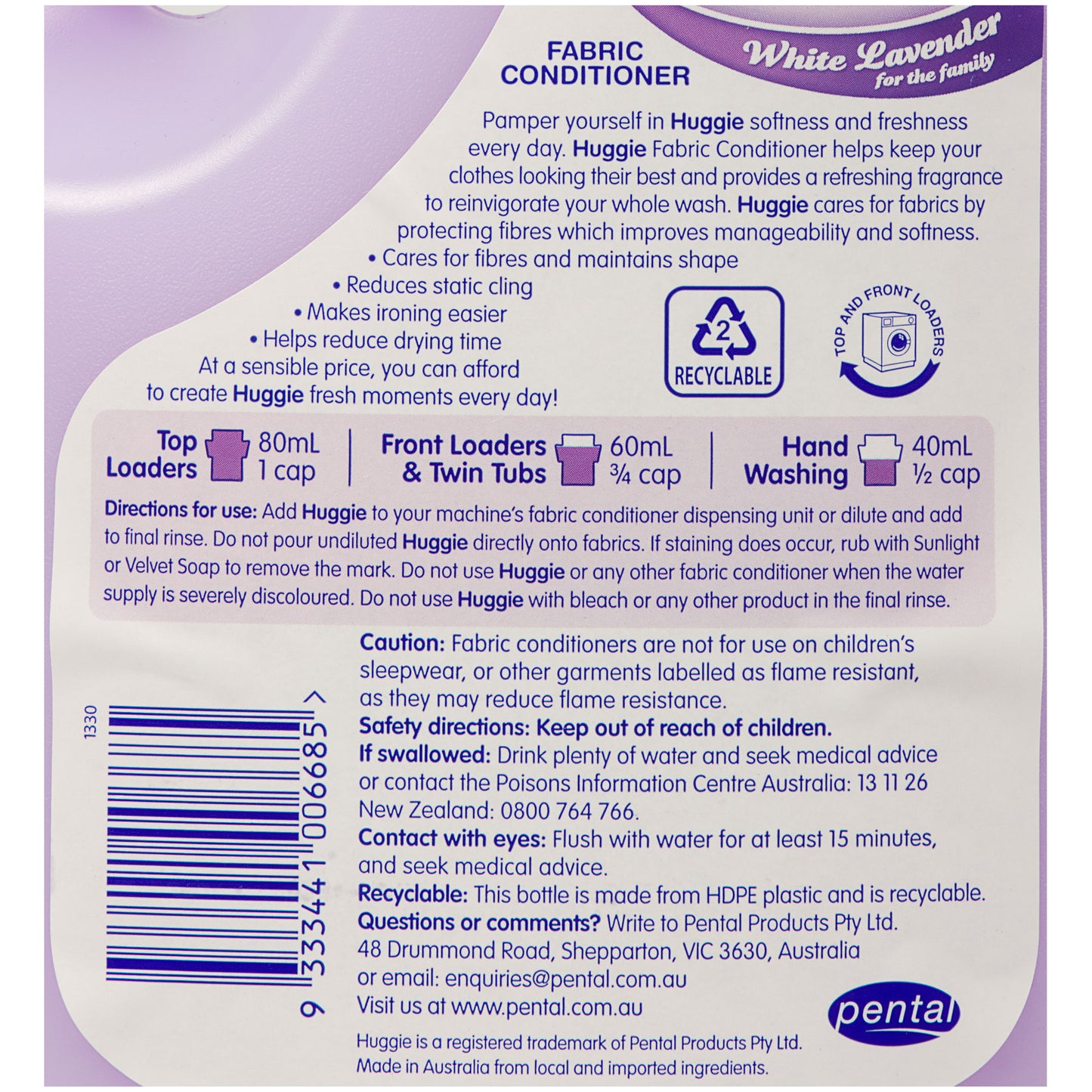Huggie Fabric Conditioner White Lavender 2L