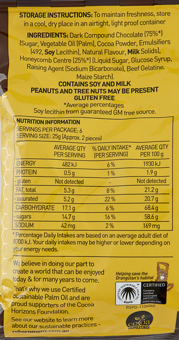 Menz Dark Chocolate Honeycomb Bites 150g