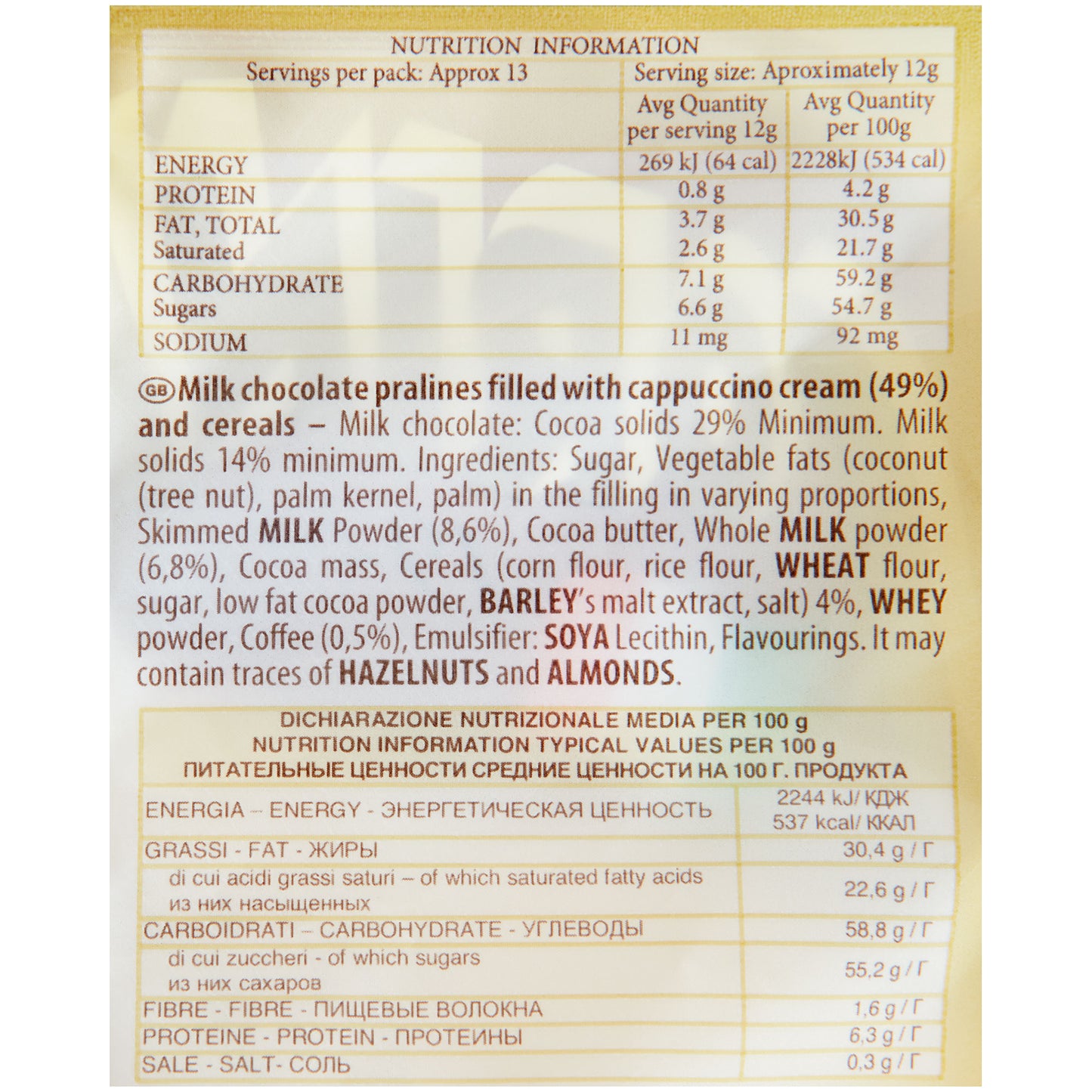 Sorini Cappuccino Pralines 130g