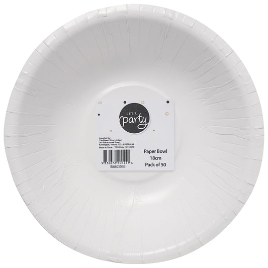 Paper Bowl 18cm Pk50 White