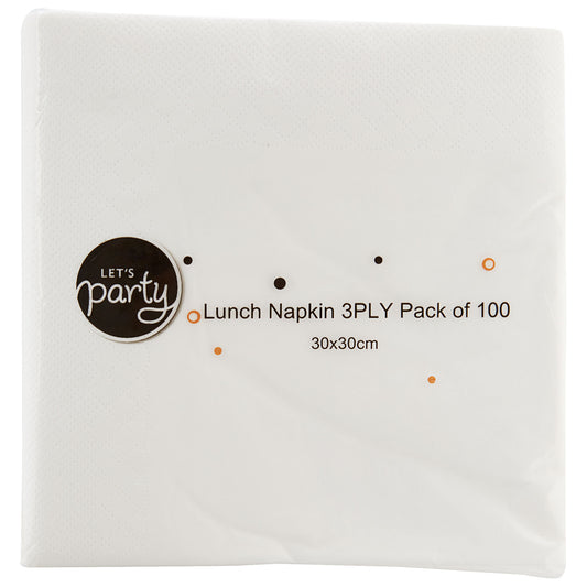 Let's Party Lunch Napkin 3ply White 100pk