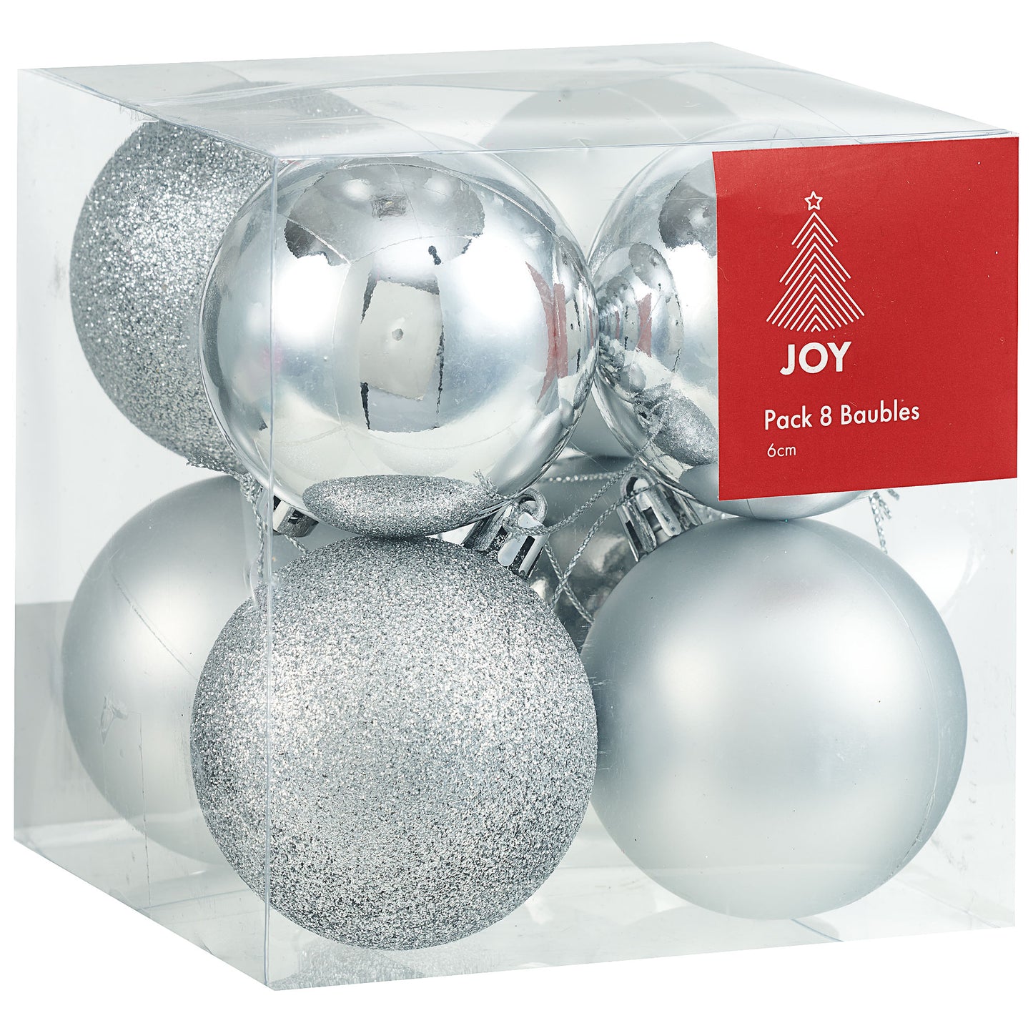 Baubles Silver 6cm 8pk