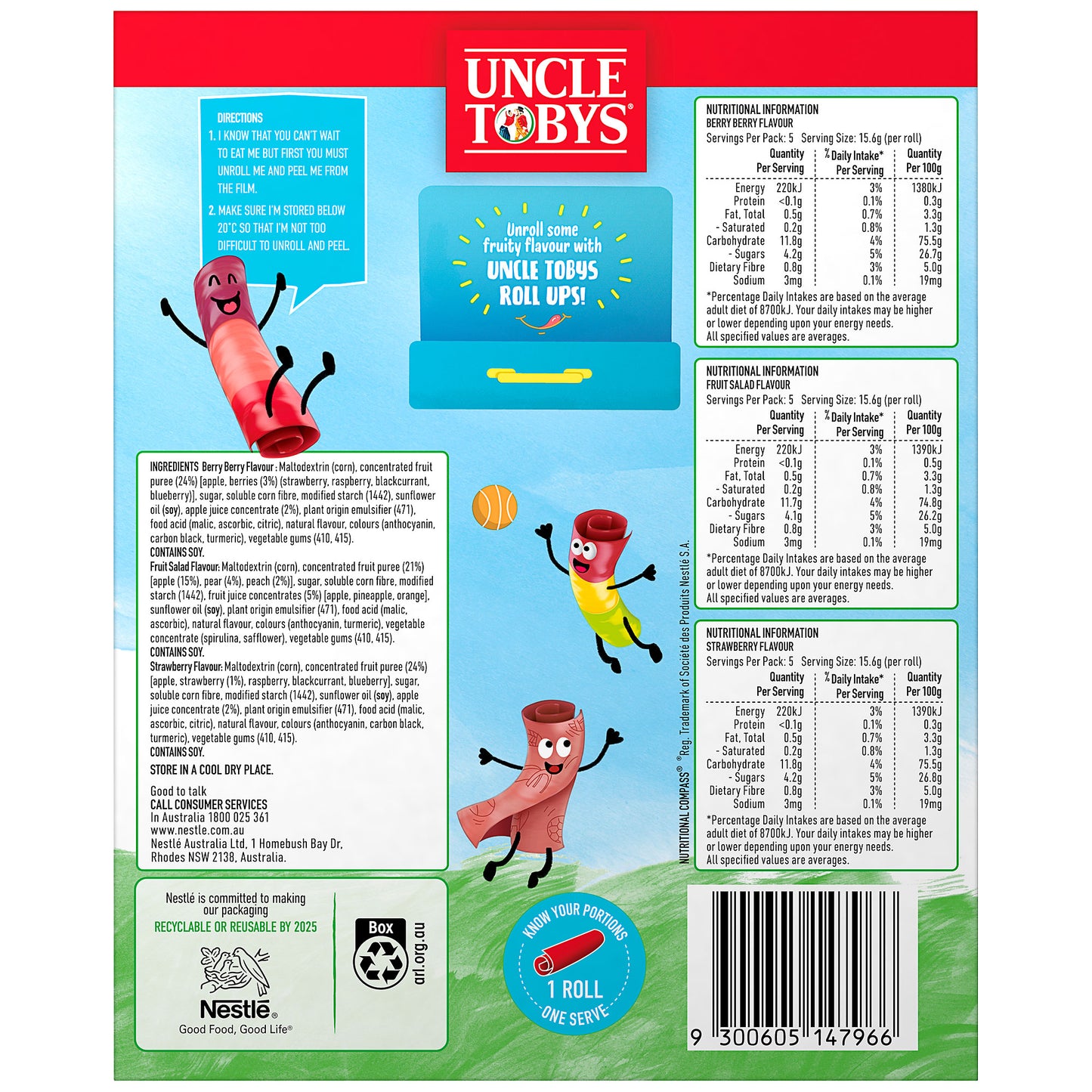 Uncle Toby Roll Ups 15 Pack 234g