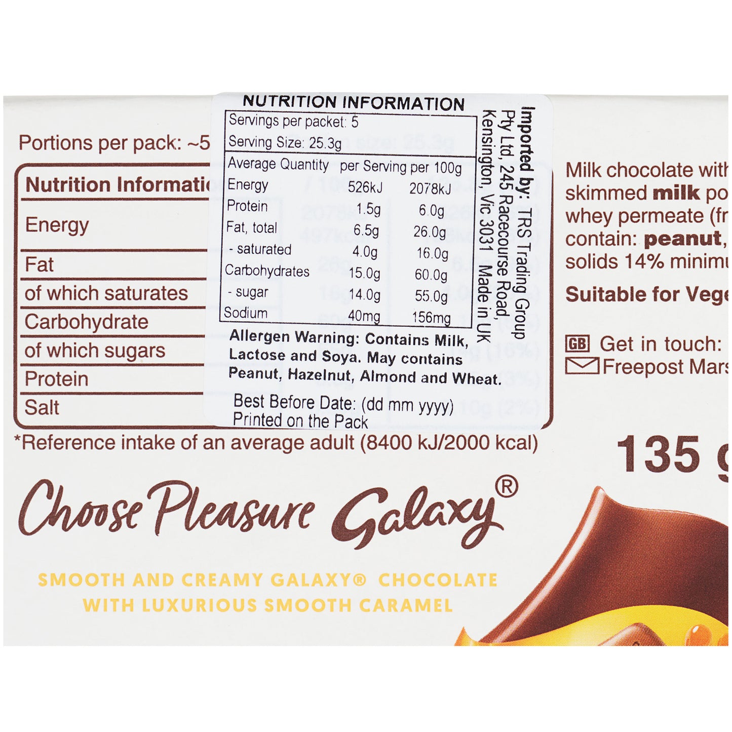 Galaxy Caramel Bar 135g