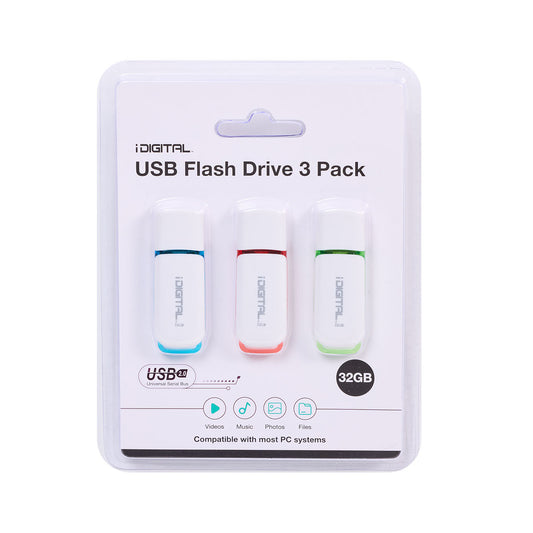 iDigital USB 32GB Flash Drive 3pk