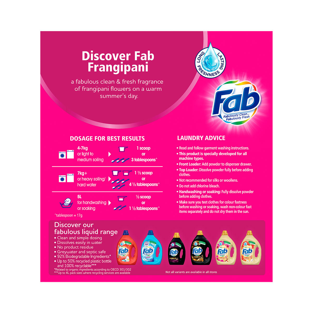 Fab Laundry Powder Fresh Frangipani 2kg