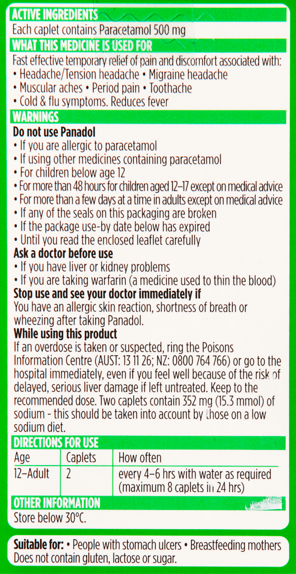 Panadol Caplets Rapid Paracetamol 20pk