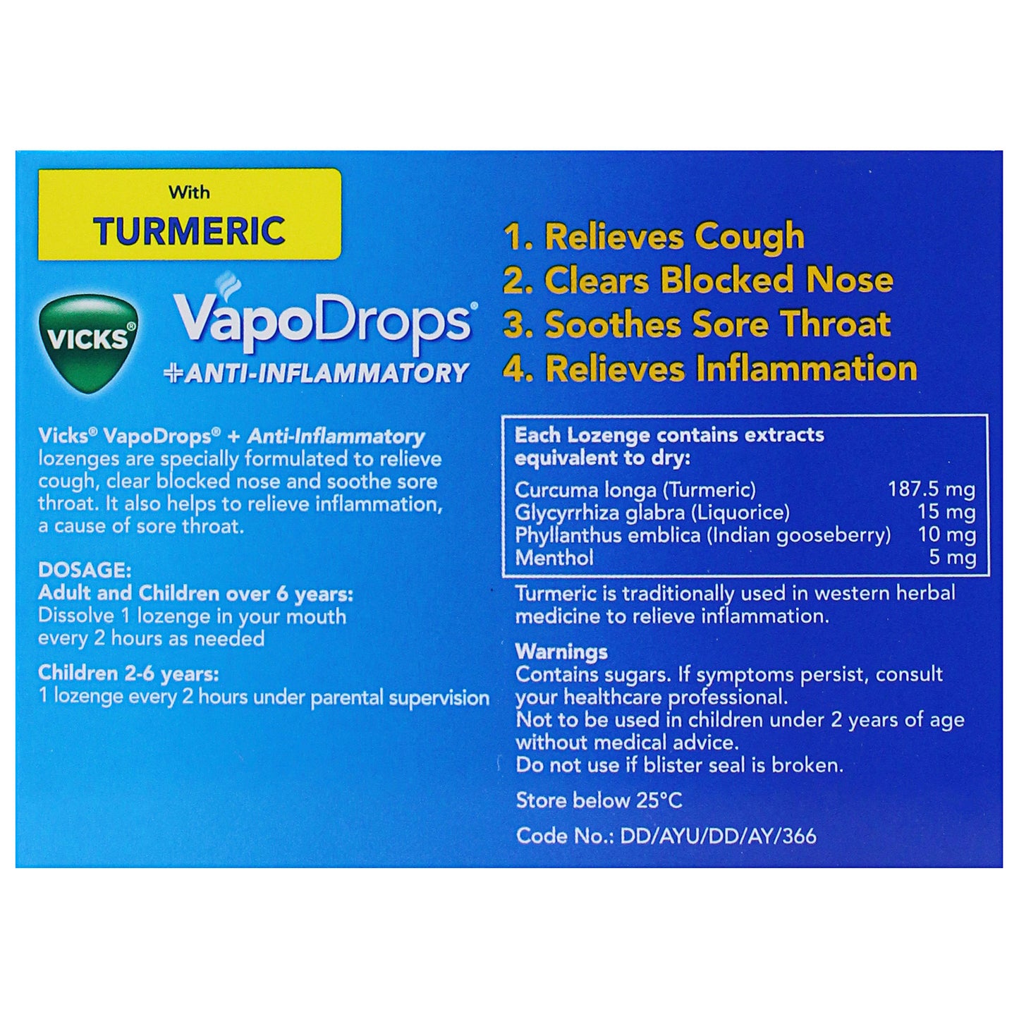 Vicks Anti-Inflammatory Lemon Menthol Lozenges With Turmeric 16pk