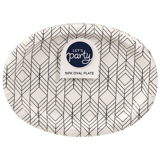Geometric Oval Printed Paper Plate 16pk