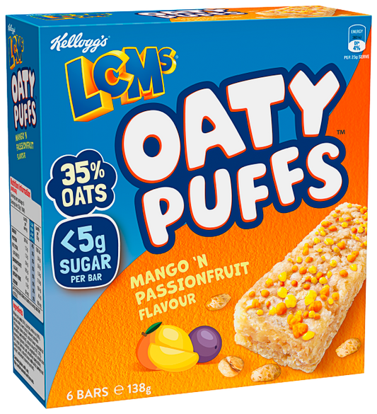 Kelloggs LCMs Oaty Puffs Mango 'n Passionfruit Flavour 6pk