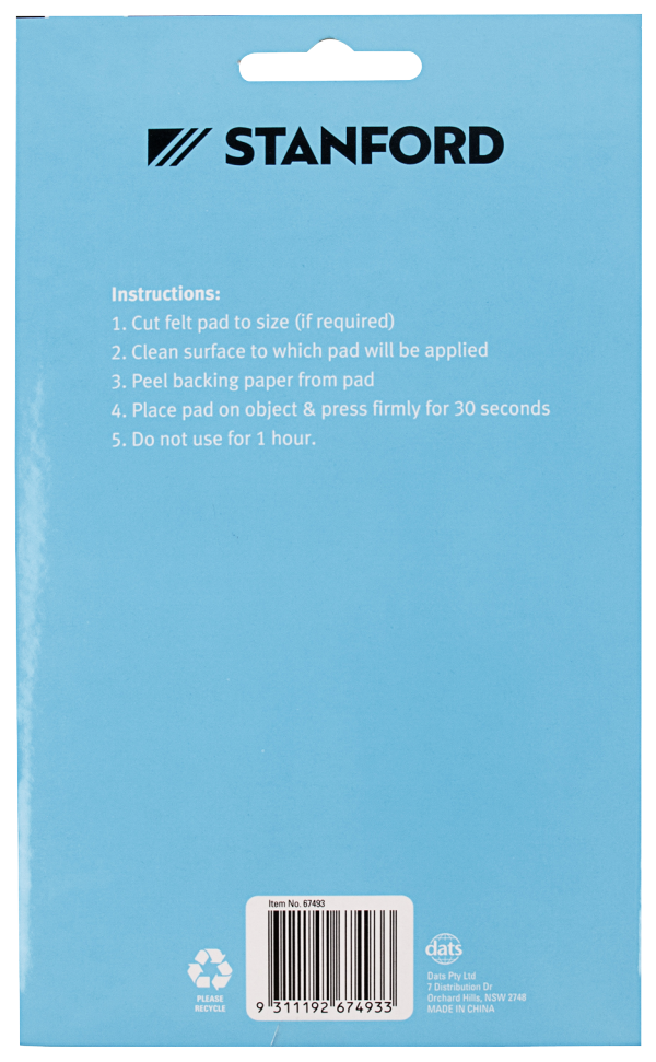 Stanford Self Adhesive Felt Pad 15x24cm 1pk